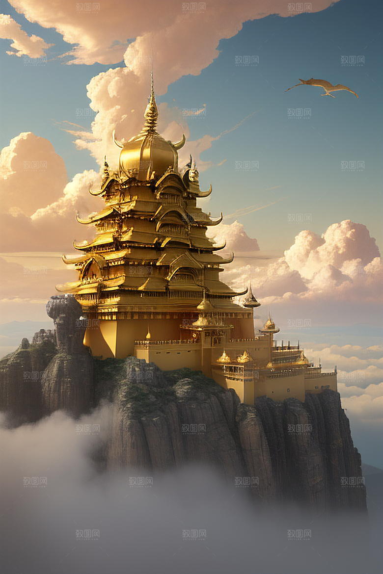 黄金宫殿超逼真高清金龙悬浮天际