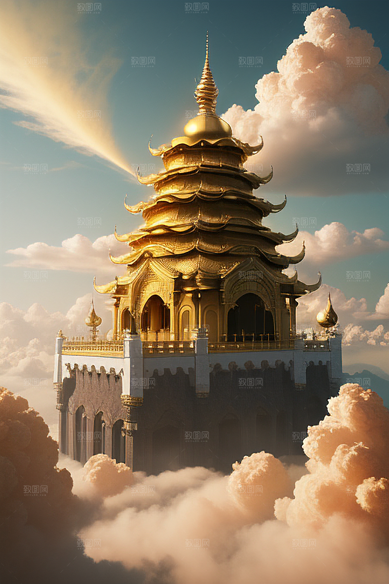 黄金宫殿超逼真高清金龙悬浮天际