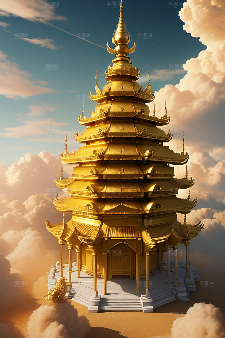 黄金宫殿超逼真高清金龙悬浮天际