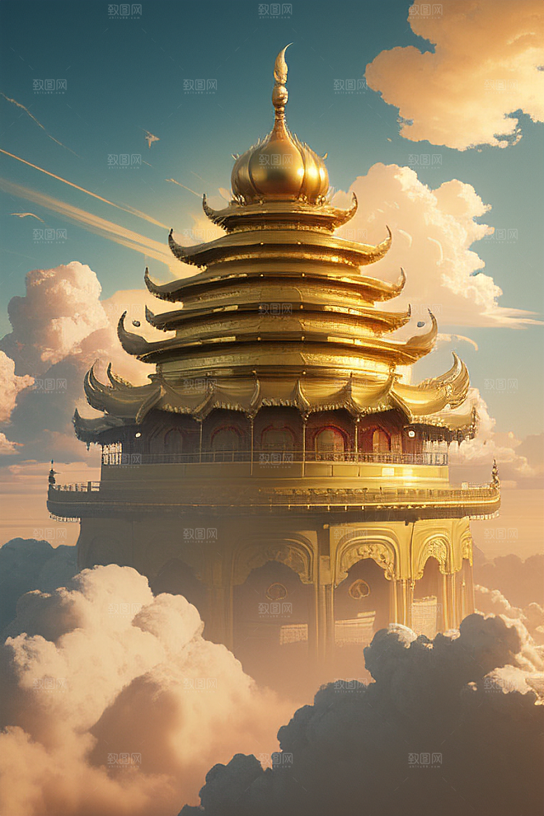 黄金宫殿超逼真高清金龙悬浮天际