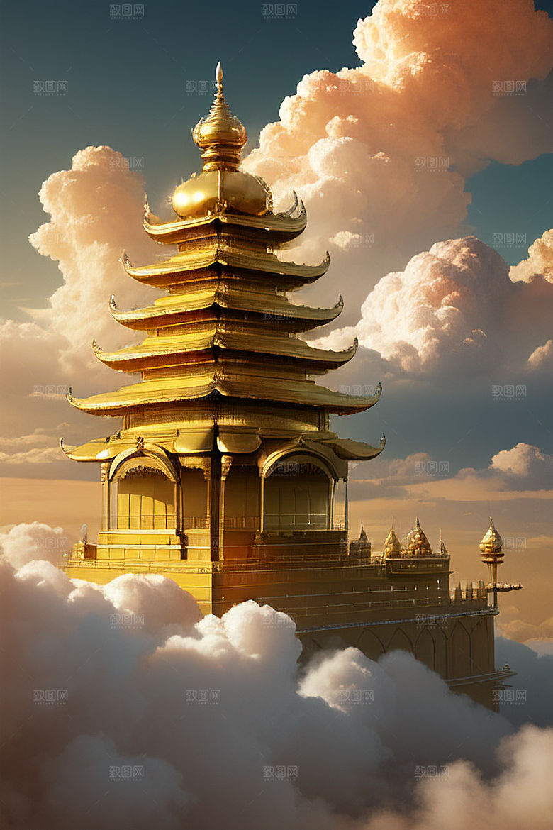 黄金宫殿超逼真高清金龙悬浮天际