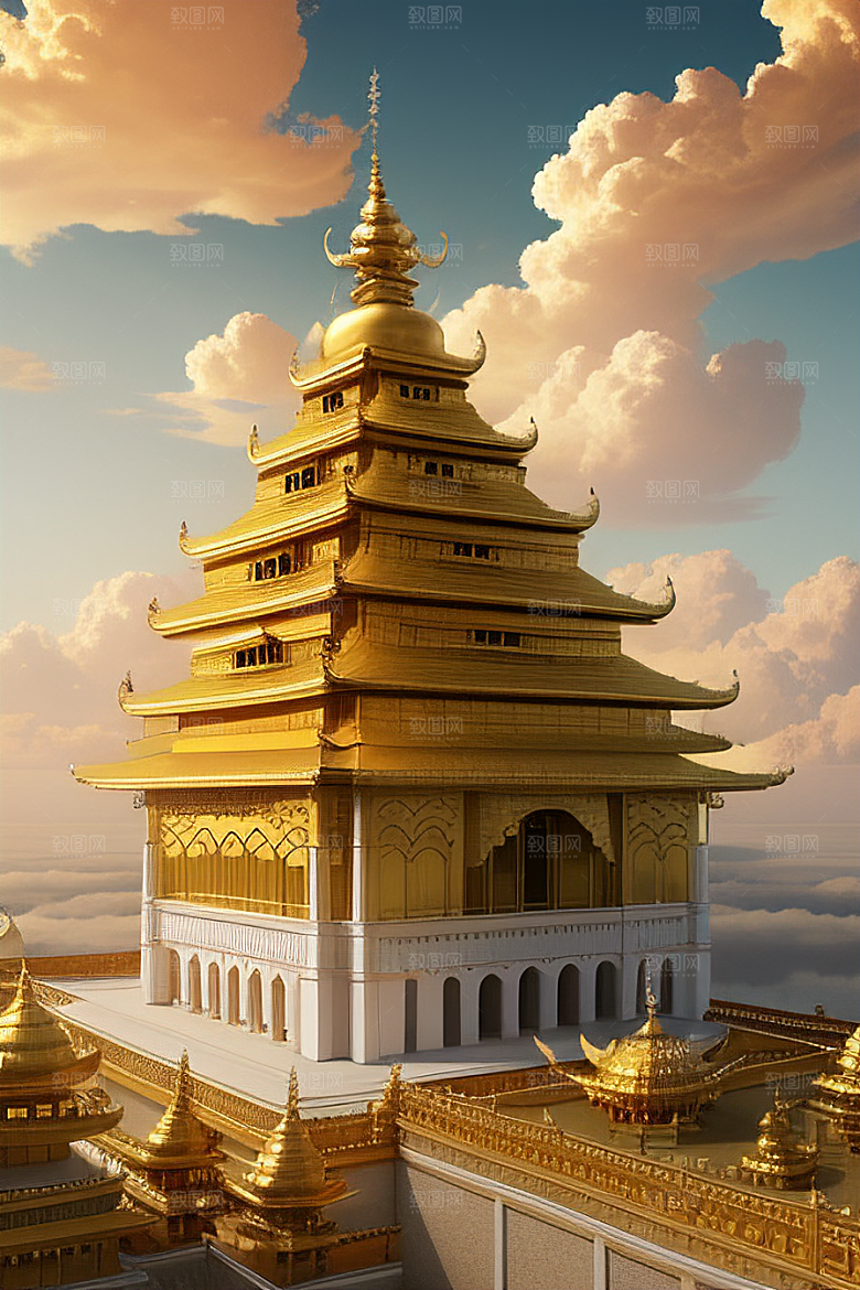 黄金宫殿超逼真高清金龙悬浮天际