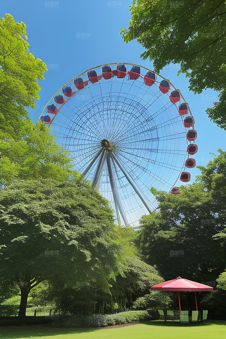 摩天轮与大树共筑蓝天之梦