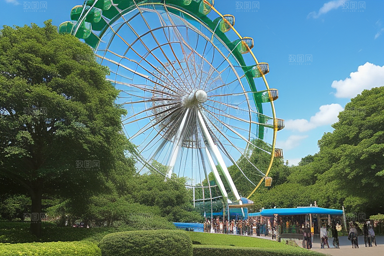 天空摩天轮与大树的诗篇