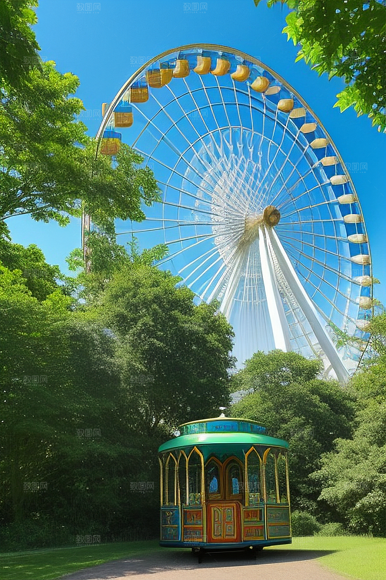 天空摩天轮与大树的诗篇