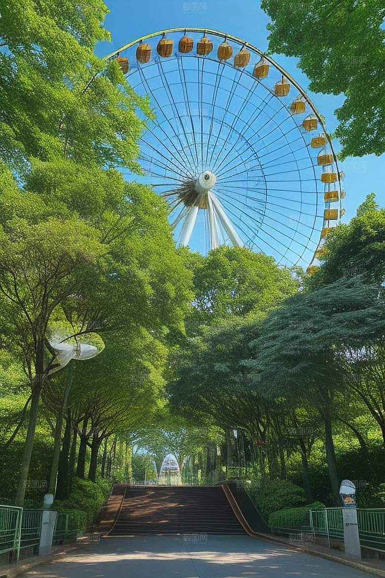 天空摩天轮与大树的诗篇