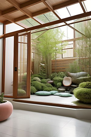 卧室花园绿意盎然的休闲空间设计