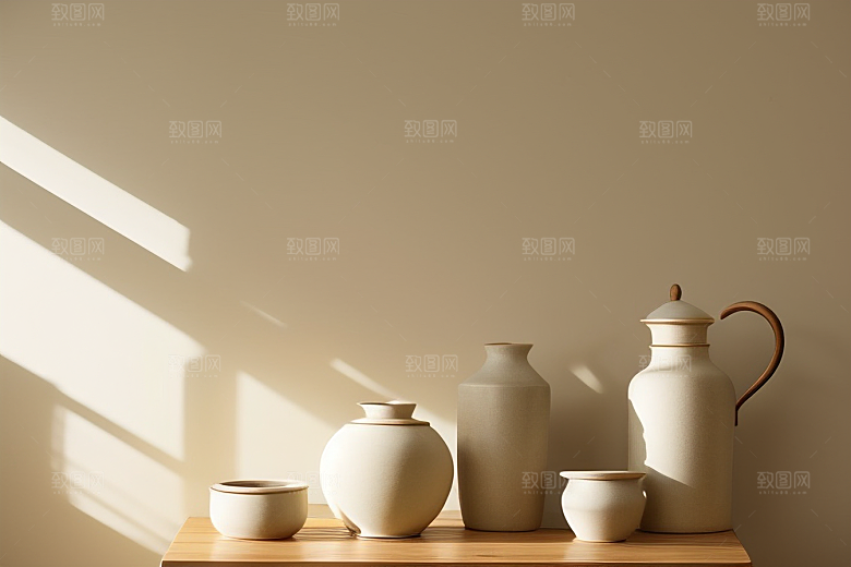 暖黄色光影让陶罐更具吸引力