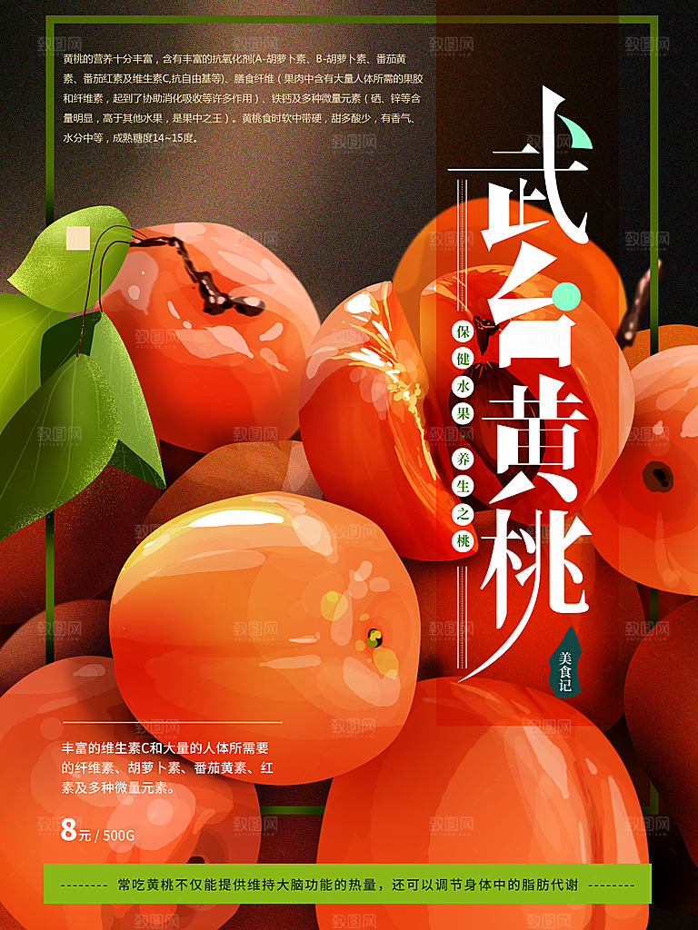 手绘生鲜黄桃海报