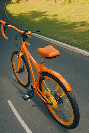 橘色自行车在逆光视角下的美丽