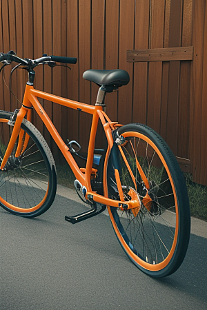 橘色自行车在逆光视角下的美丽