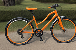 逆光视角下的橘色自行车
