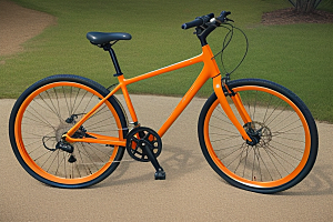 逆光视角里的橘色自行车