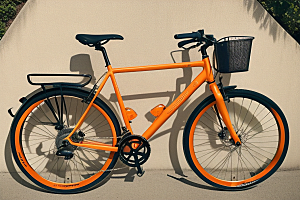 自行车在逆光视角下的橘色魅力