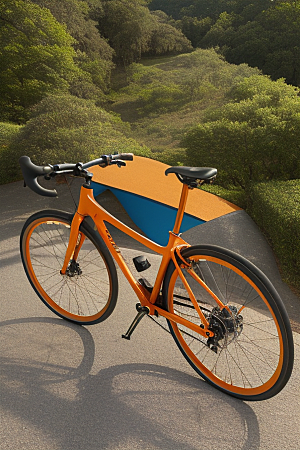 橘红色自行车的真实描绘