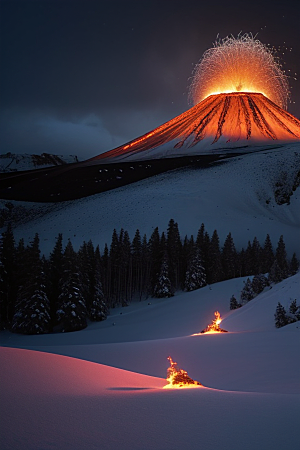 雪山喷发冰与火的交融美丽与危险的共存
