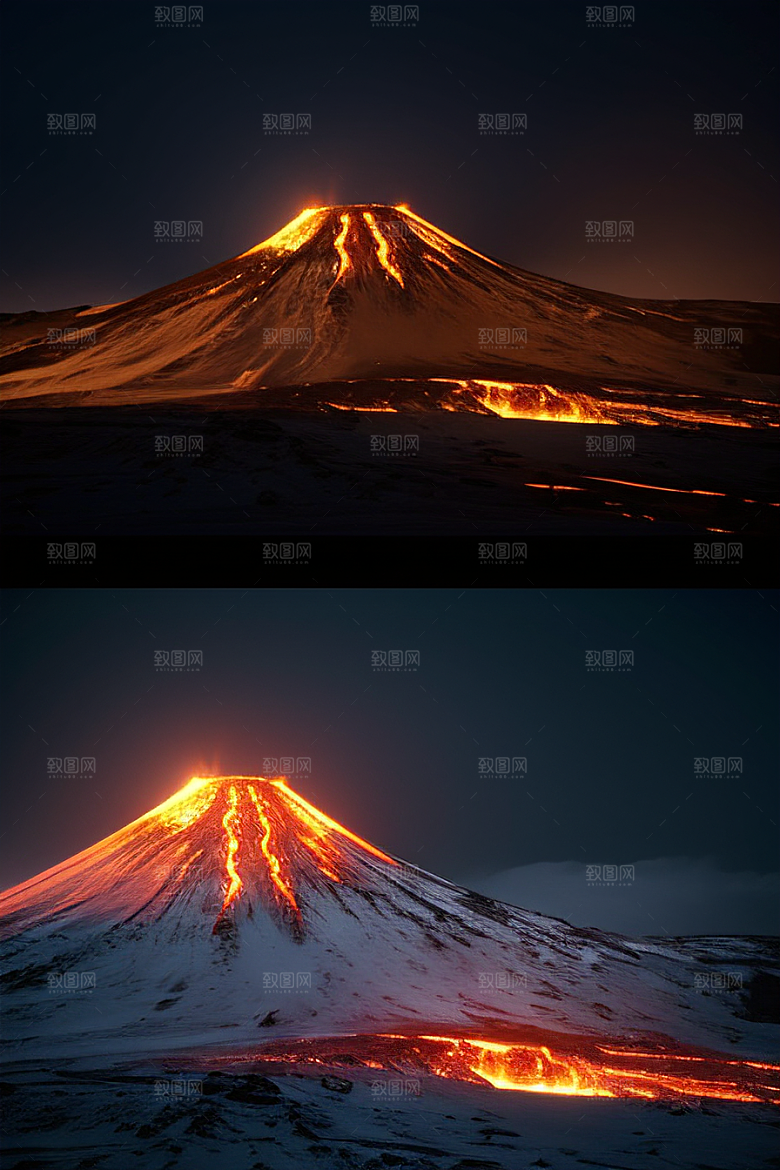 火山之巅的冰雪奇观雪山喷发