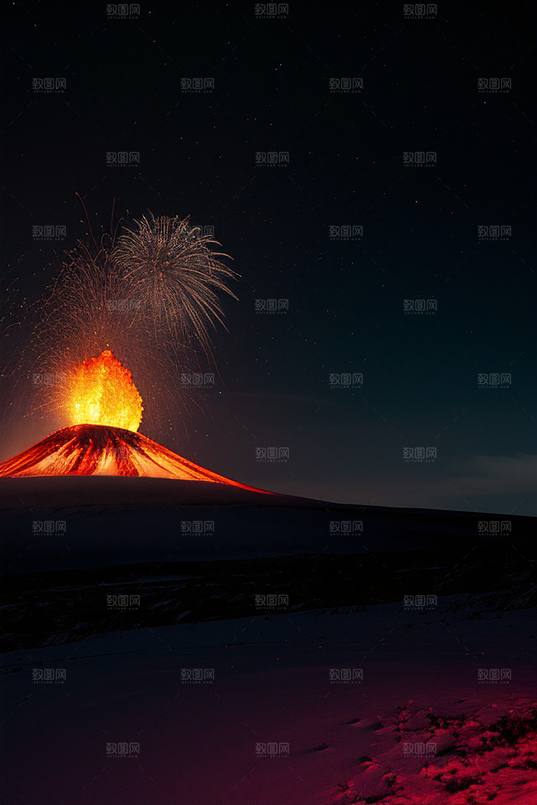 火山之巅的冰雪奇观雪山喷发