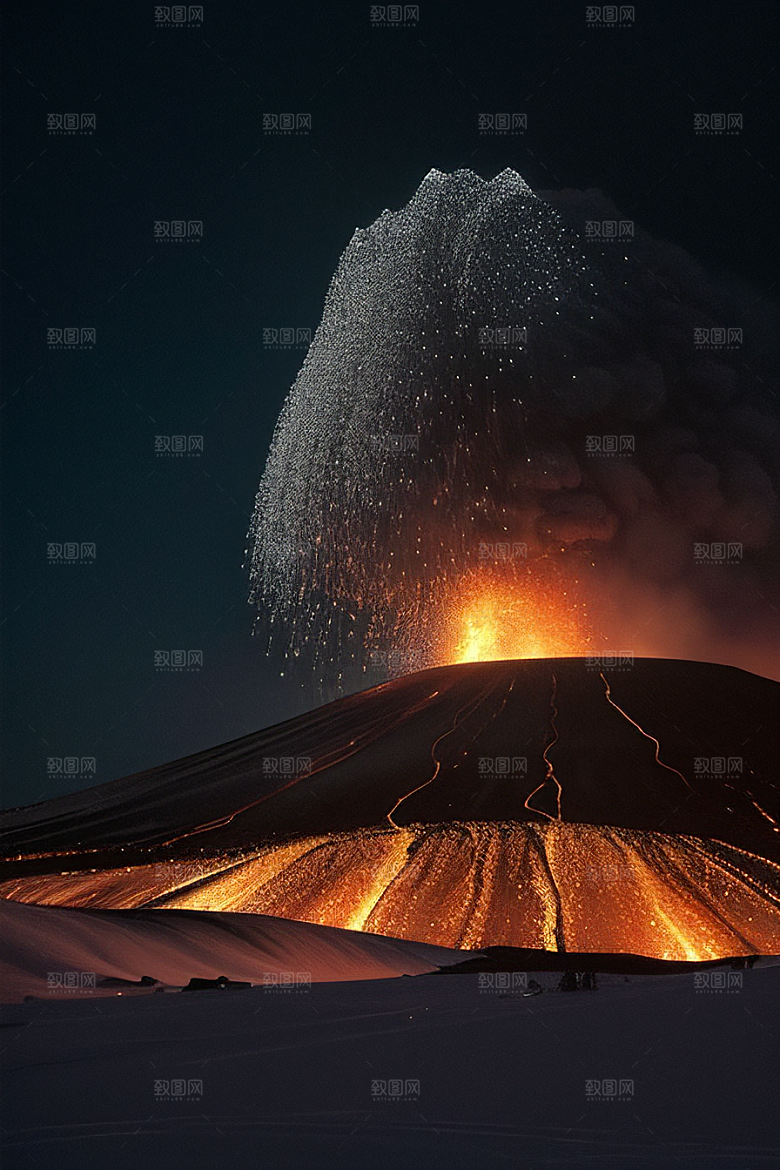 火山之巅的冰雪奇观雪山喷发