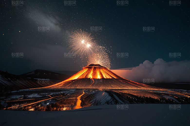 火山之巅的冰雪奇观雪山喷发