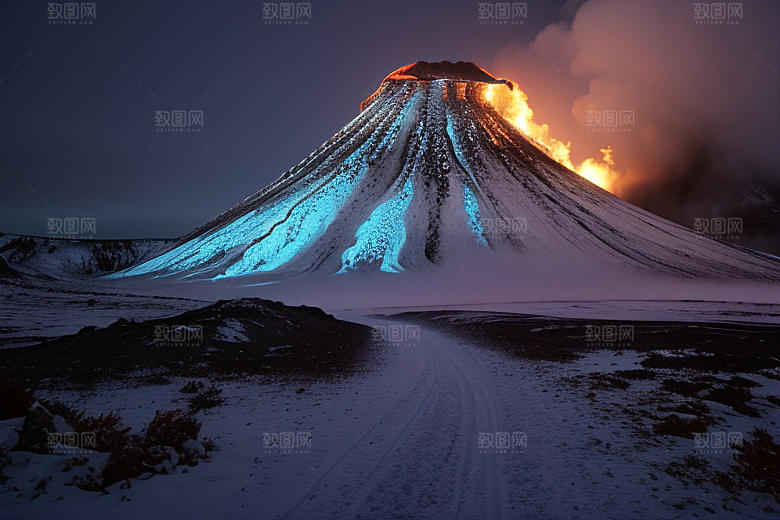 火山之巅的冰雪奇观雪山喷发