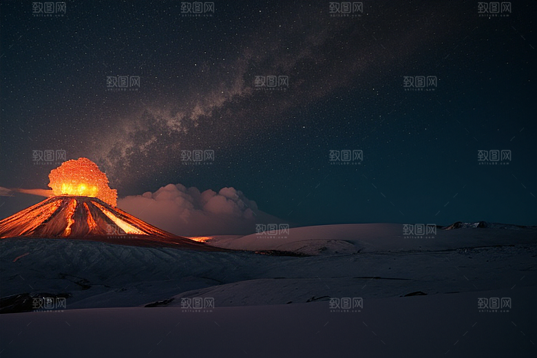 火山之巅的冰雪奇观雪山喷发
