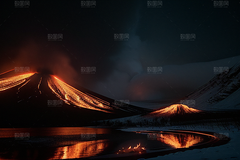 火山之巅的冰雪奇观雪山喷发