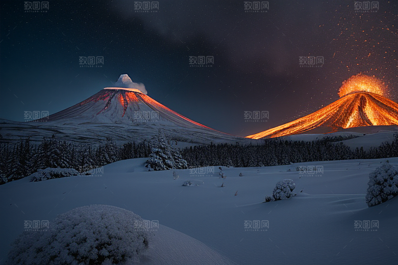 火山之巅的冰雪奇观雪山喷发