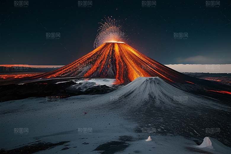 火山之巅的冰雪奇观雪山喷发