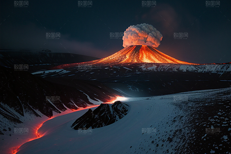 火山之巅的冰雪奇观雪山喷发