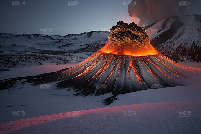 火山之巅的冰雪奇观雪山喷发