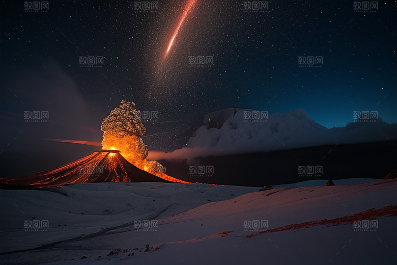 雪山喷发自然景观震撼人心
