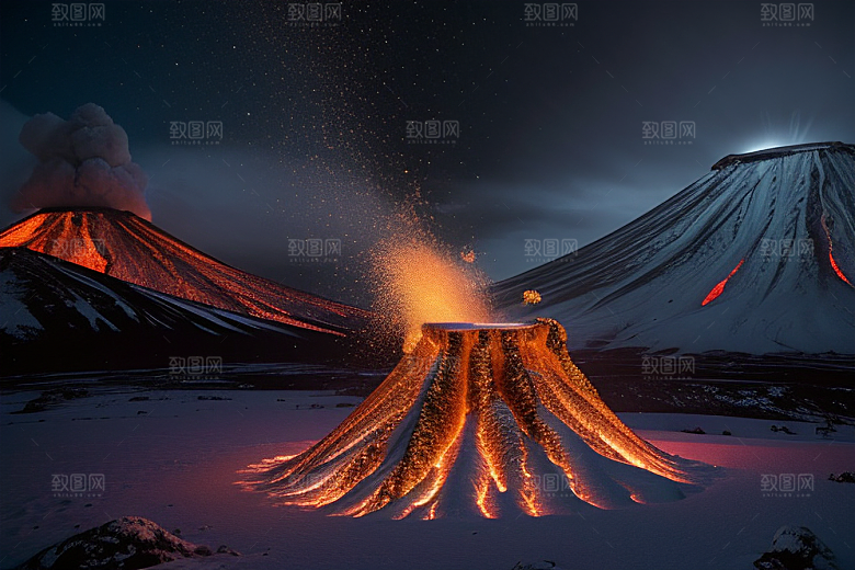 雪山喷发自然景观震撼人心