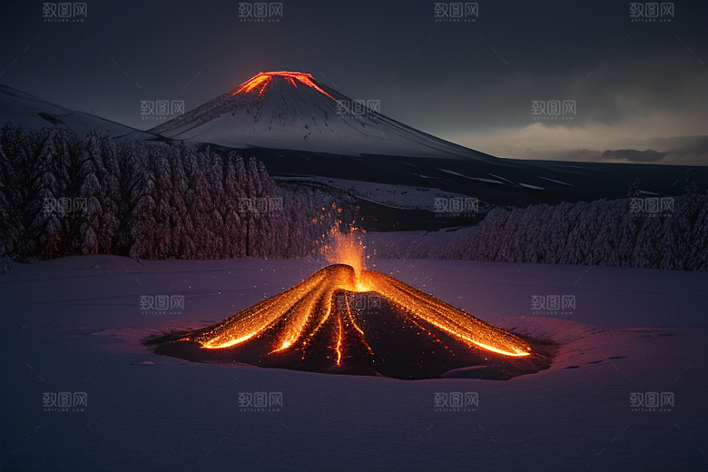 雪山喷发自然景观震撼人心