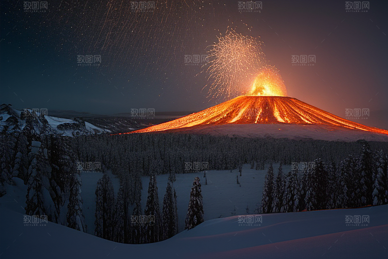 雪山喷发自然景观震撼人心