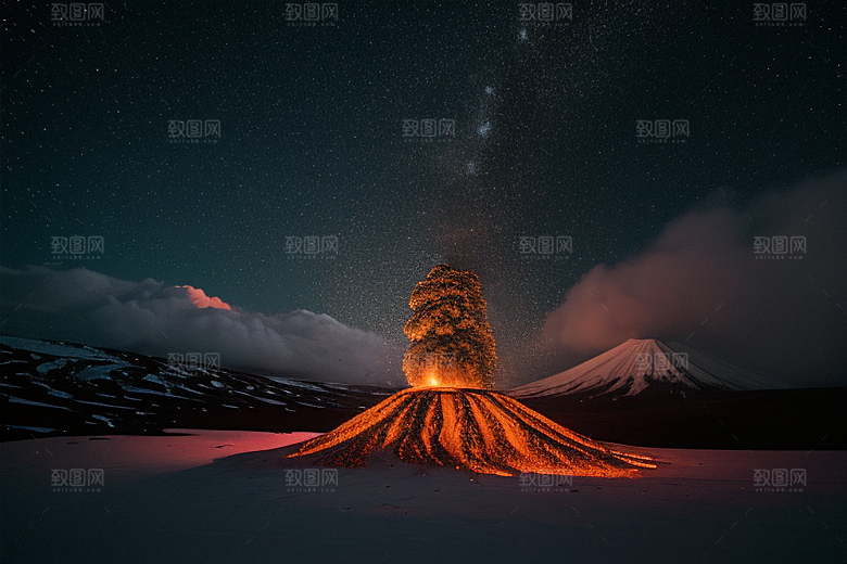 雪山喷发自然景观震撼人心