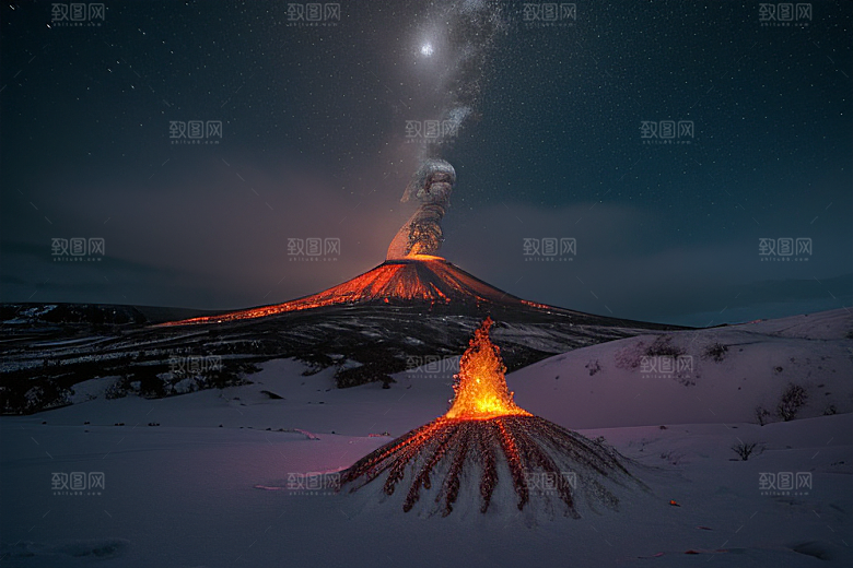 雪山喷发自然景观震撼人心