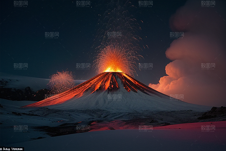 雪山喷发自然景观震撼人心