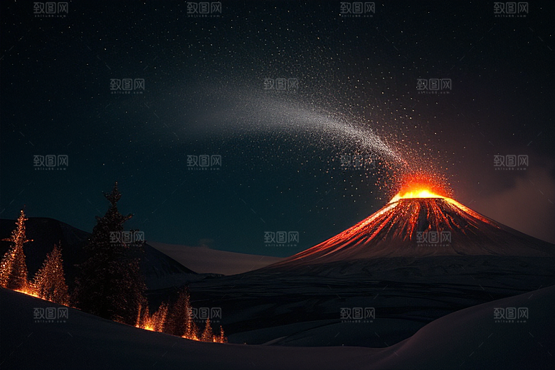 雪山喷发自然景观震撼人心