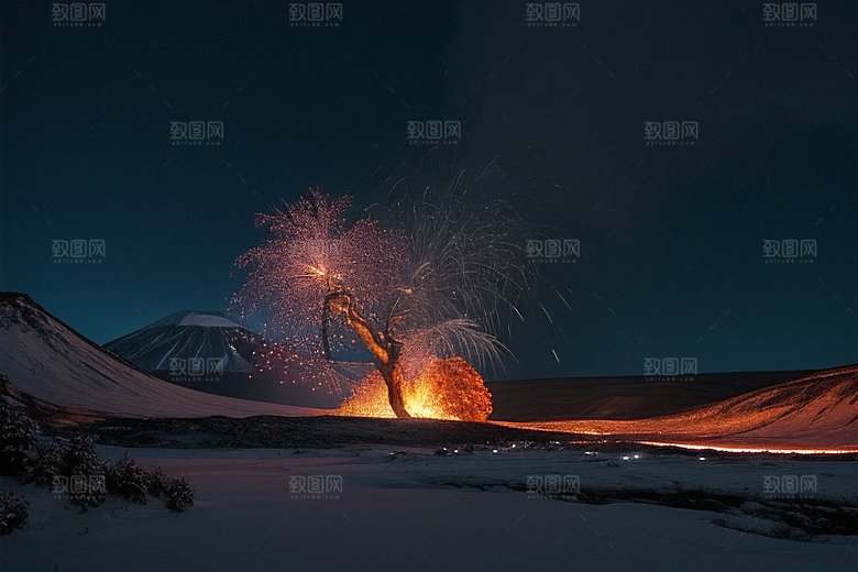 雪山喷发自然景观震撼人心