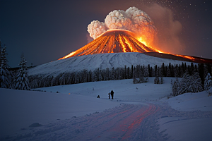 雪山喷发冰与火的交融美丽与危险的共存
