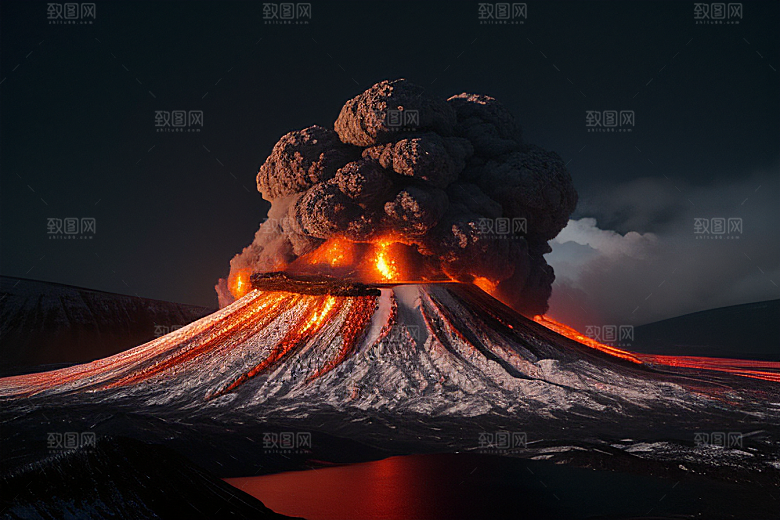 火山之巅的冰雪奇观雪山喷发
