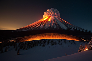 火山之巅的冰雪奇观雪山喷发