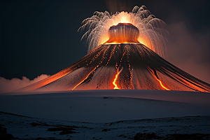 火山之巅的冰雪奇观雪山喷发