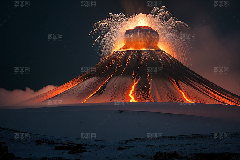 火山之巅的冰雪奇观雪山喷发