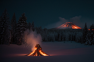 火山之巅的冰雪奇观雪山喷发
