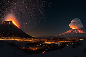 火山之巅的冰雪奇观雪山喷发