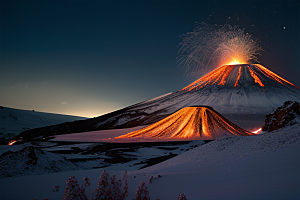 火山之巅的冰雪奇观雪山喷发