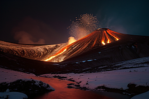 火山之巅的冰雪奇观雪山喷发