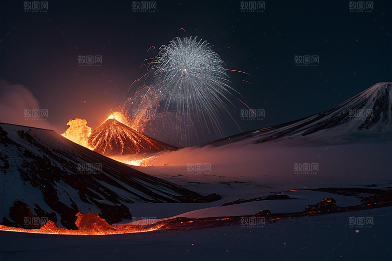 火山之巅的冰雪奇观雪山喷发